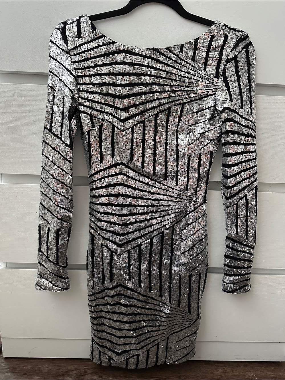 Silver Sequin Long Sleeve Bodycon Dress